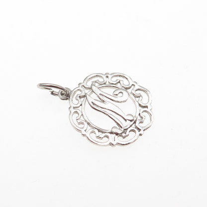 925 Sterling Silver Vintage Letter M initial Heart Ornate Mini Charm Pendant