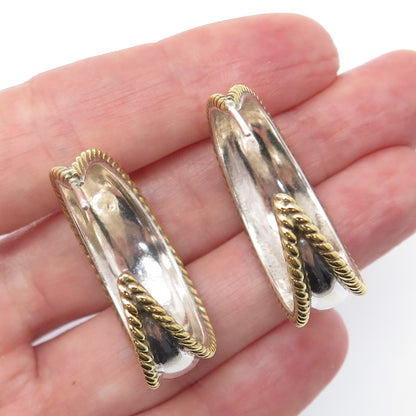 ATI ANNIKA WITT 925 Sterling Silver 2-Tone Vintage Mexico Crescent Hoop Earrings