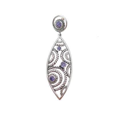 925 Sterling Silver Vintage Real Amethyst Ornate Oxidized Pendant