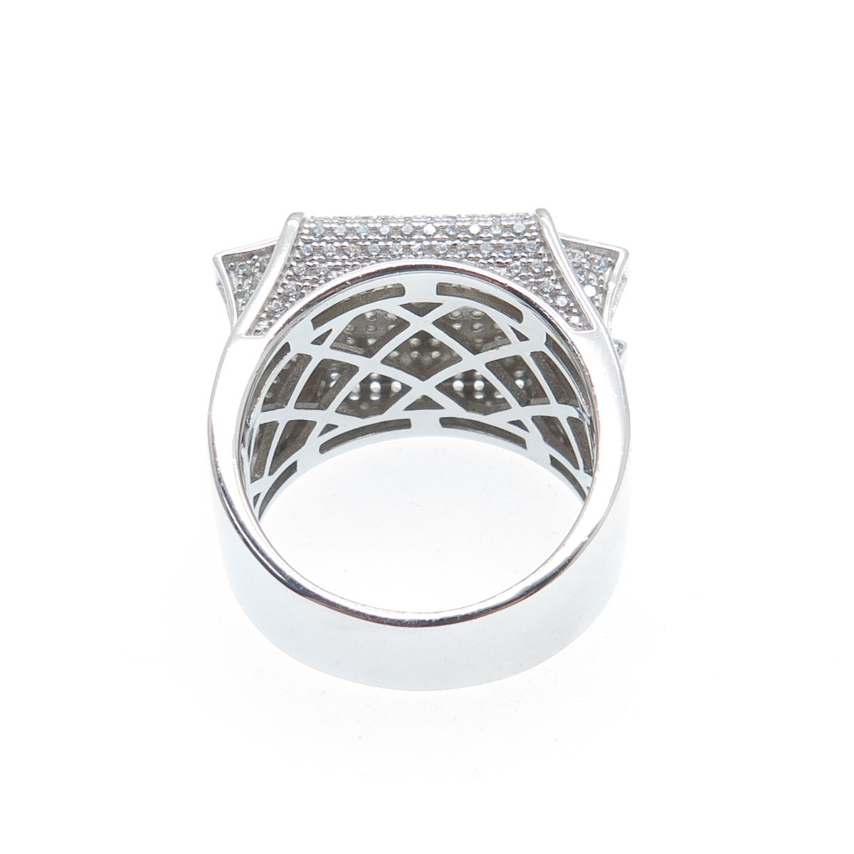 925 Sterling Silver Round-Cut Shaped C Z Signet Wide Ring Size 11.25