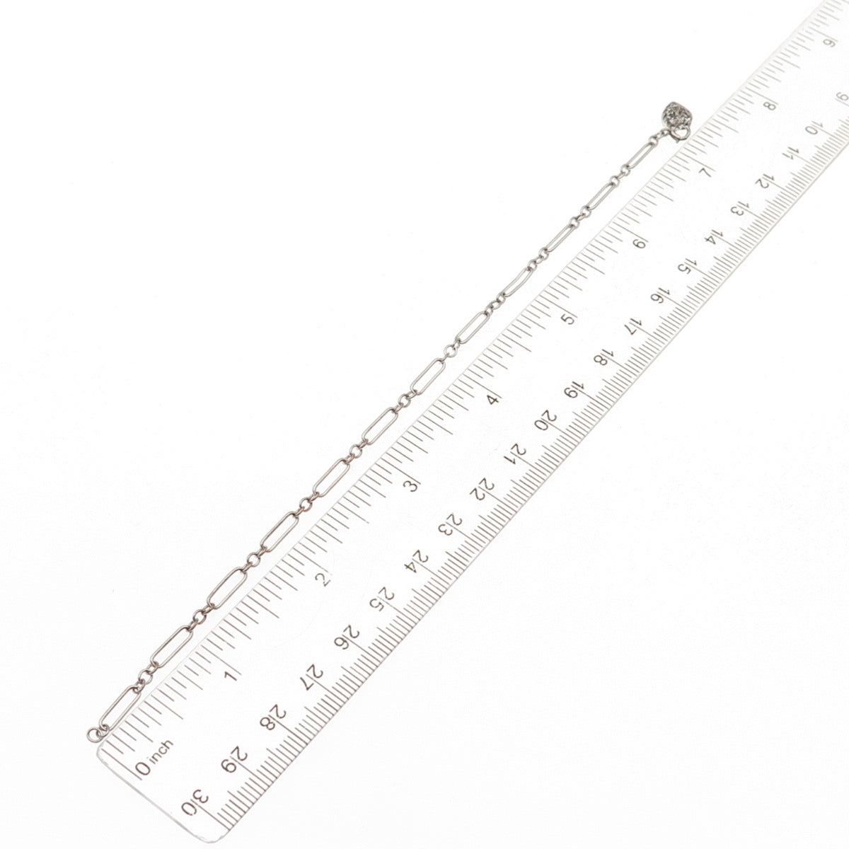 925 Sterling Silver Antique Rhinestone Heart Lock Paperclip Link Bracelet 7.25"