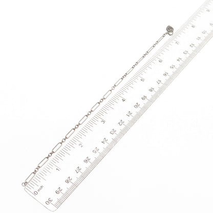 925 Sterling Silver Antique Rhinestone Heart Lock Paperclip Link Bracelet 7.25"