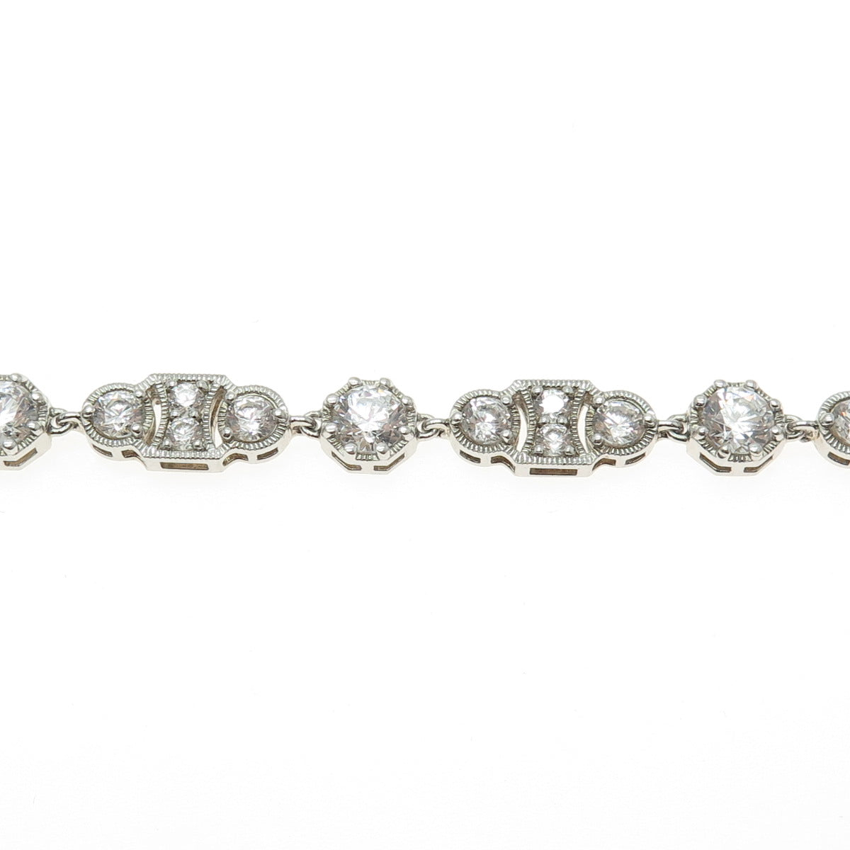 925 Sterling Silver Round-Cut C Z Art Deco Style Link Bracelet 7"