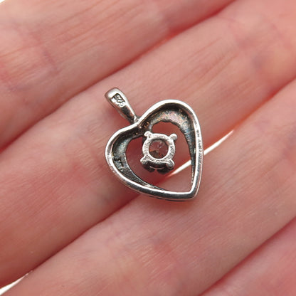 925 Sterling Silver Vintage Round-Cut C Z Heart Mini Charm Pendant