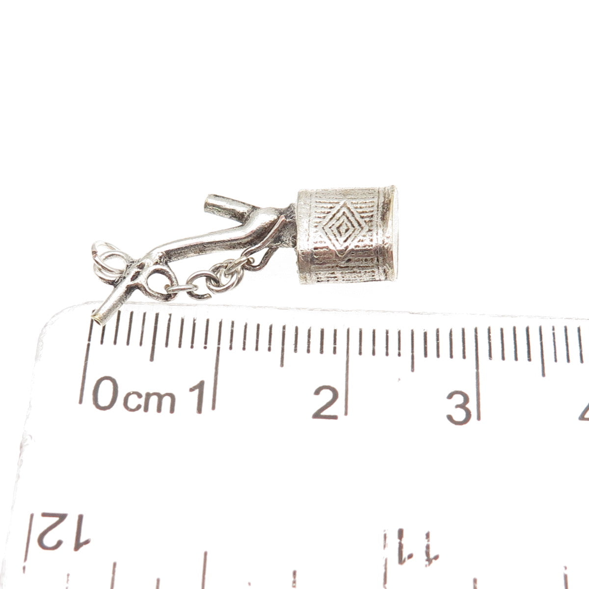 925 Sterling Silver Antique Art Deco Chinese Pipe 3D Mini Charm Pendant