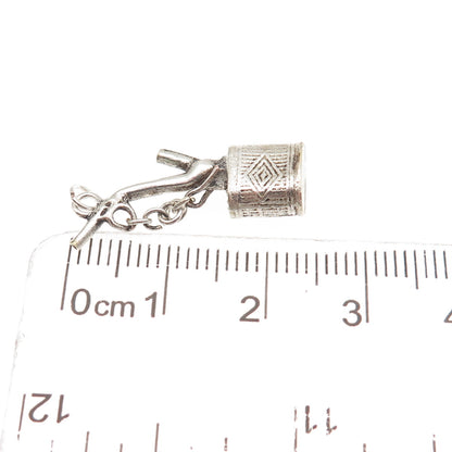 925 Sterling Silver Antique Art Deco Chinese Pipe 3D Mini Charm Pendant