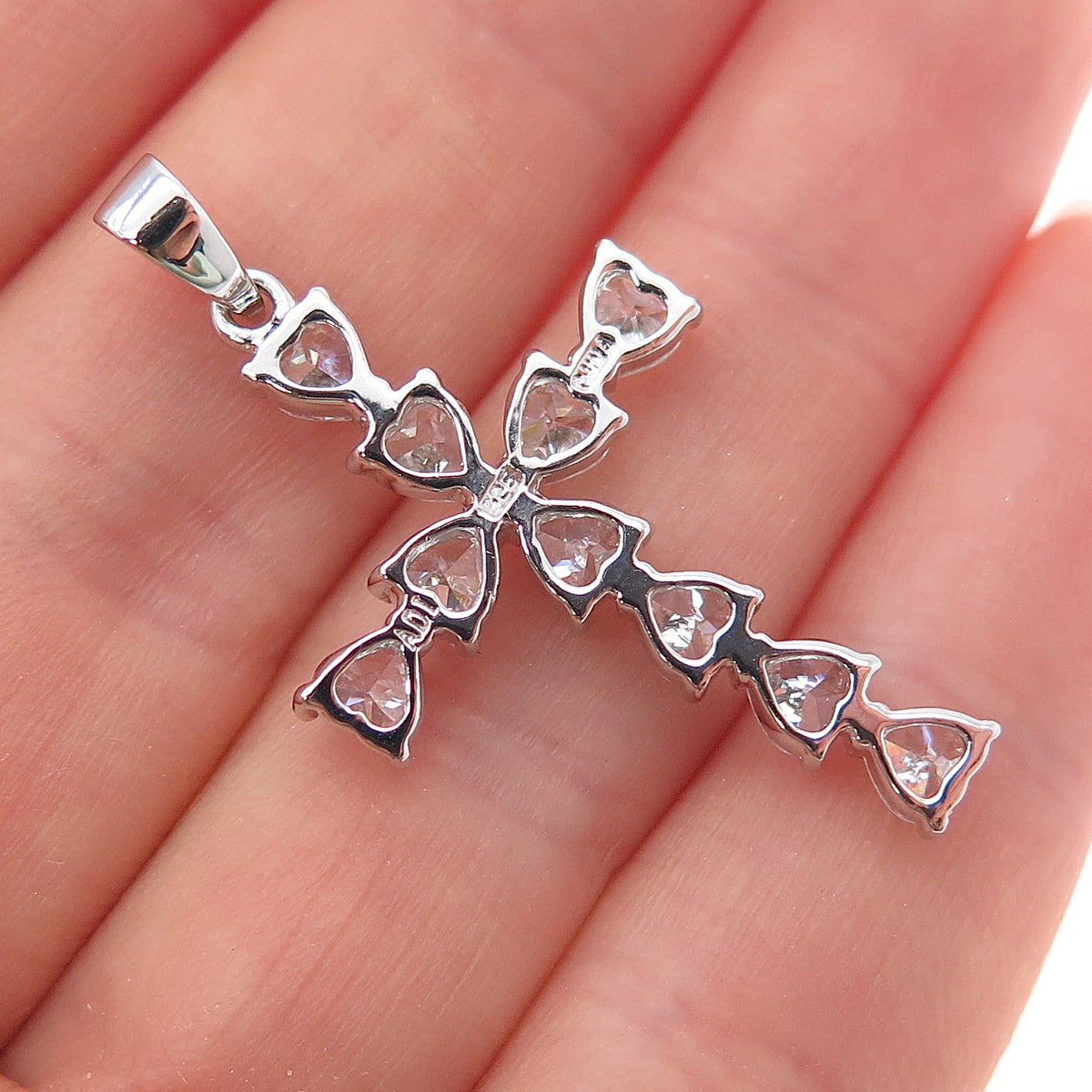 925 Sterling Silver Heart-Cut C Z Cross Charm Pendant