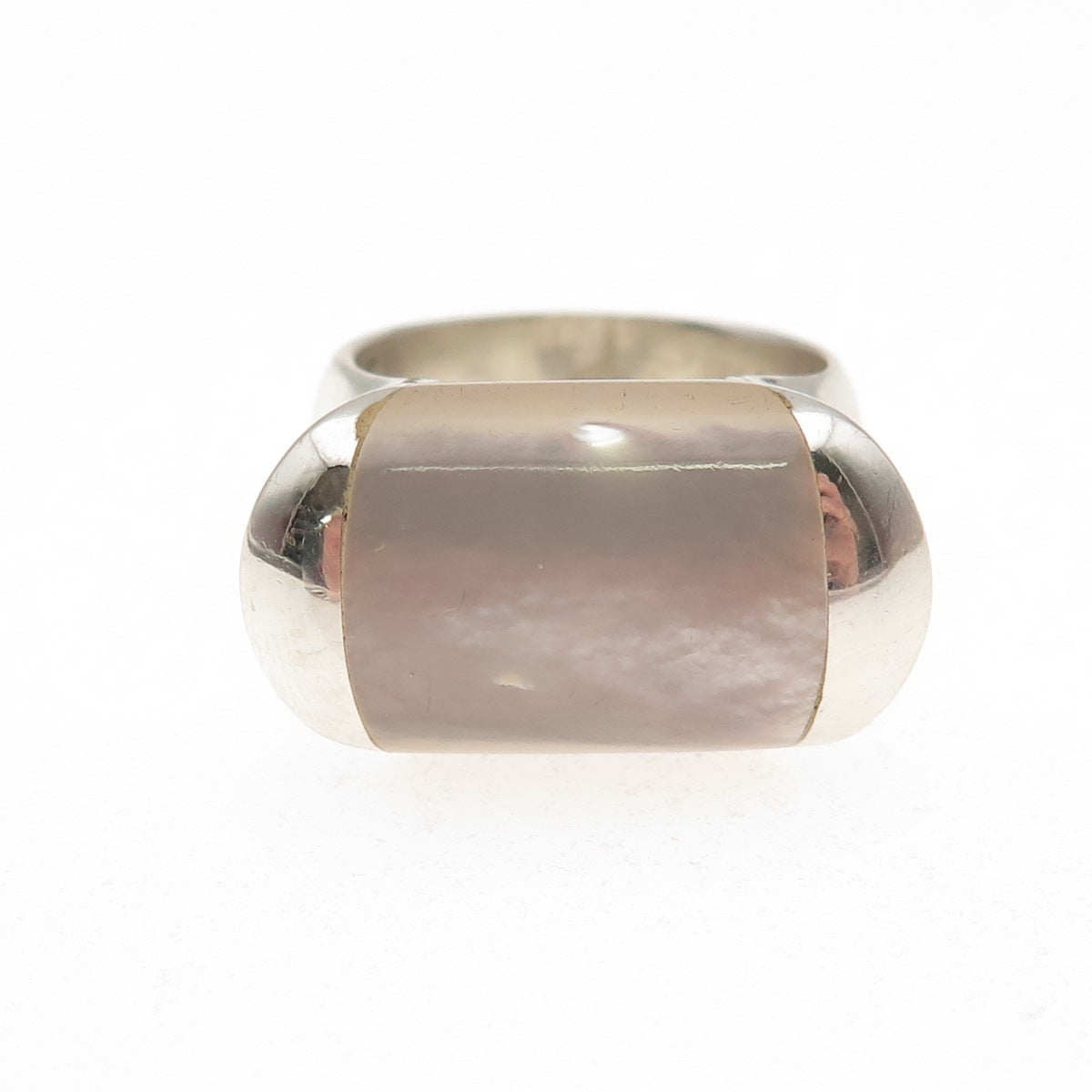 925 Sterling Silver Vintage Real MOP Modernist Ring Size 7
