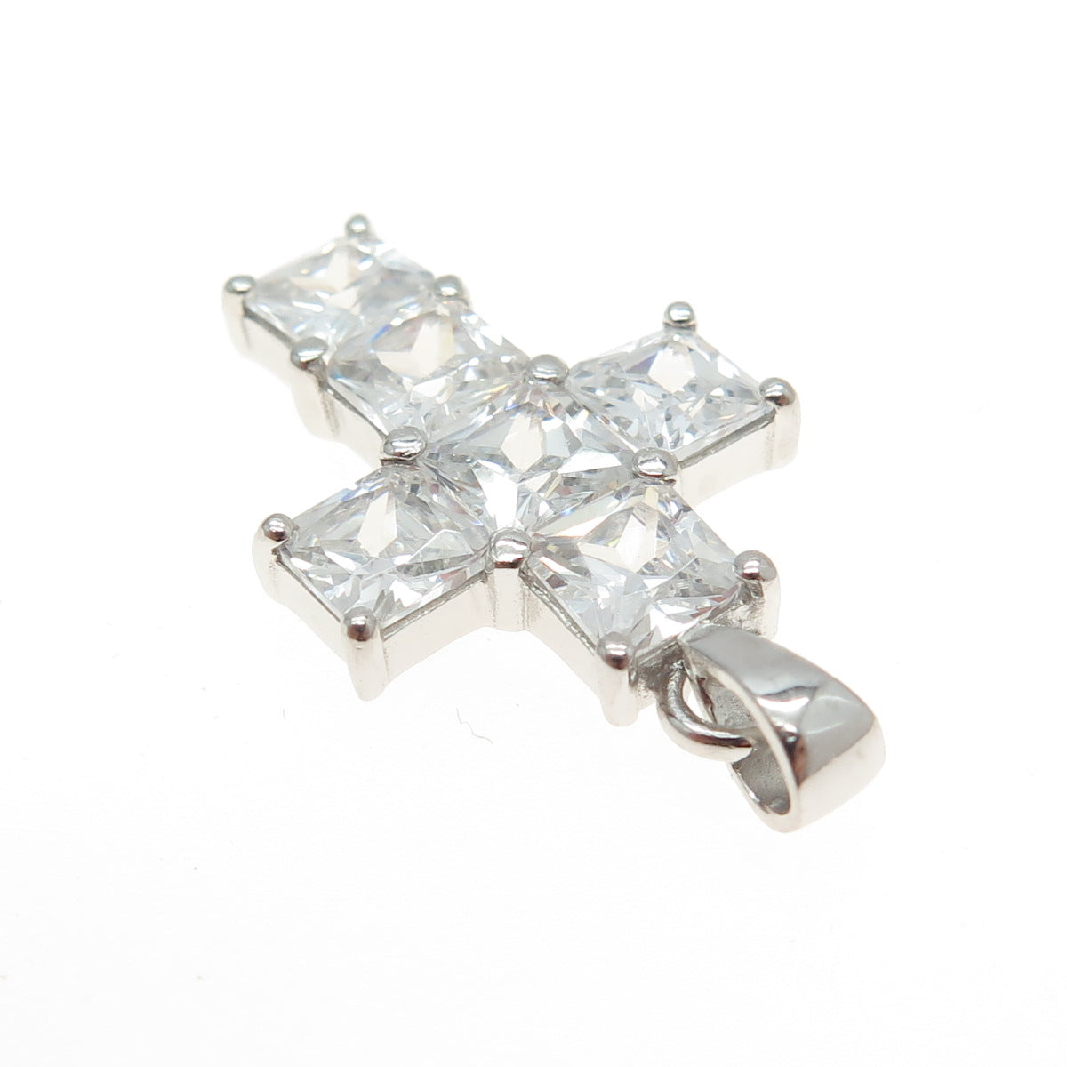 925 Sterling Silver Princess-Cut C Z Sparkling Cross Pendant