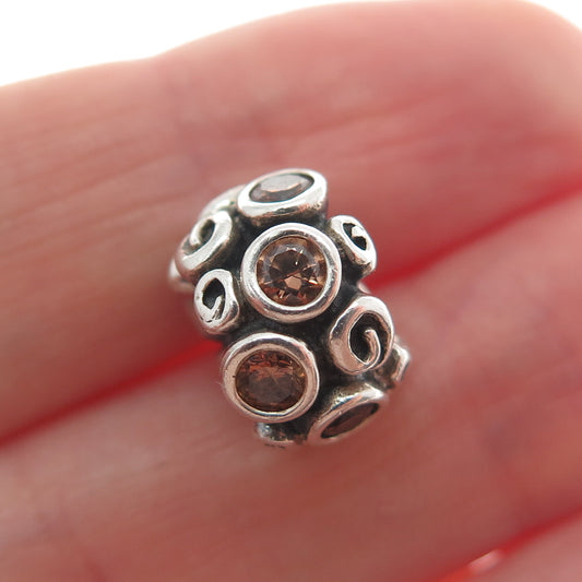 PANDORA 925 Sterling Silver Smoky C Z Spiral Bead Charm