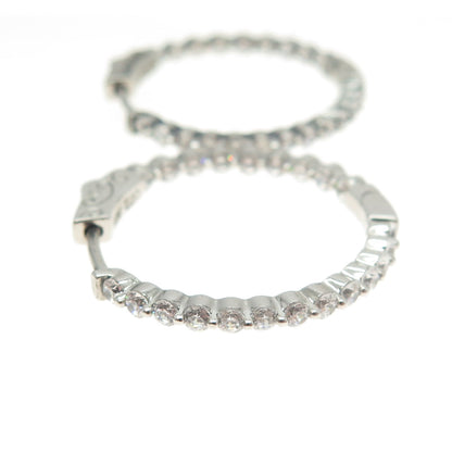 925 Sterling Silver Round-Cut C Z In & Out Hoop Earrings