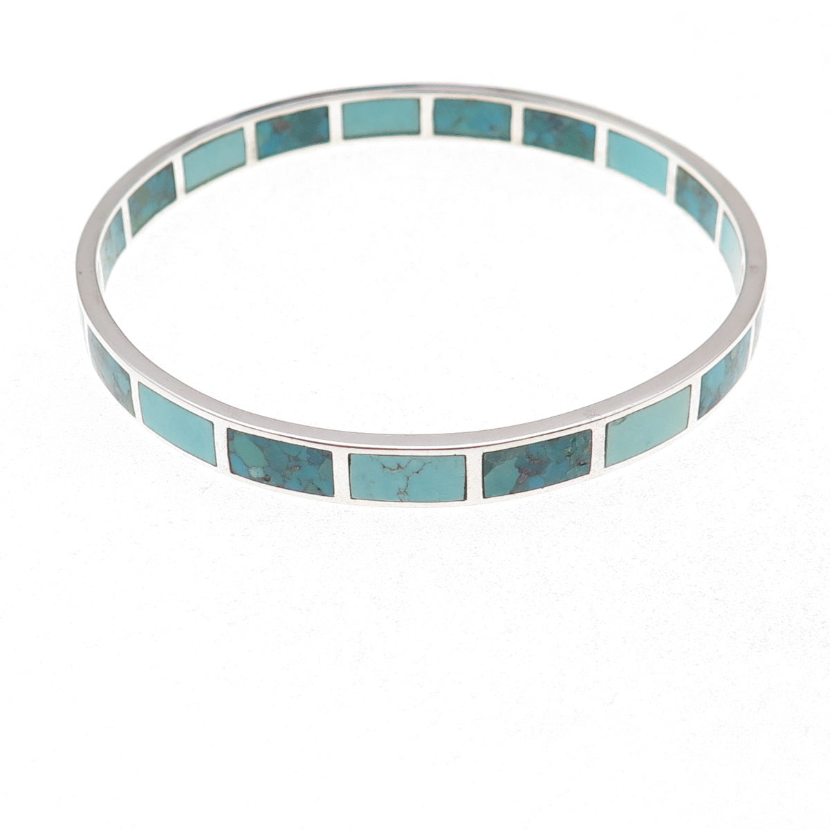 Silpada 925 Sterling Silver Real Turquoise In & Out Bangle Bracelet 8.25"