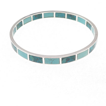 Silpada 925 Sterling Silver Real Turquoise In & Out Bangle Bracelet 8.25"