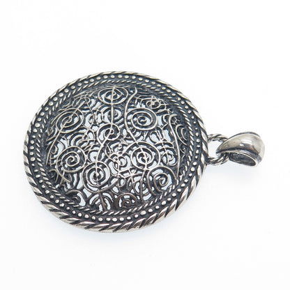 925 Sterling Silver Vintage Spiral Filigree Oxidized Charm Pendant