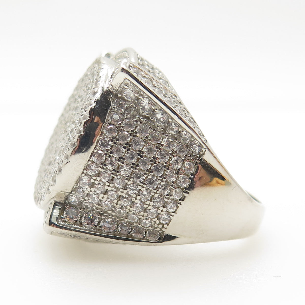 925 Sterling Silver Pave C Z Domed Ring Size 10.25