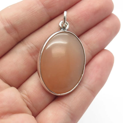 925 Sterling Silver Vintage Real Calcite Gem Oval Pendant