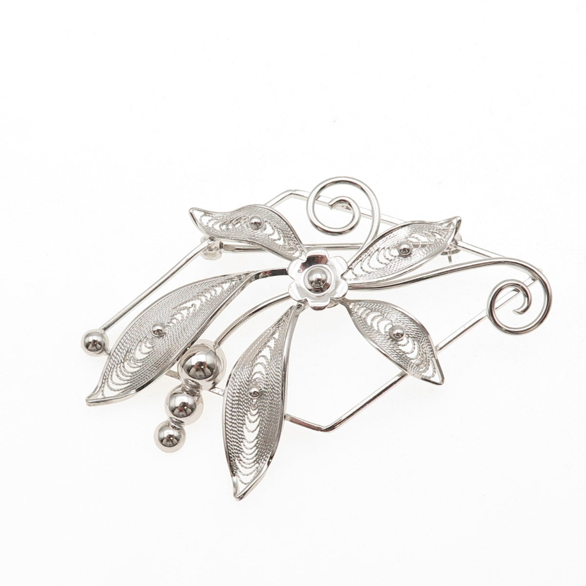 Curtis Curtman 925 Sterling Silver Vintage Floral Filigree Pin Brooch