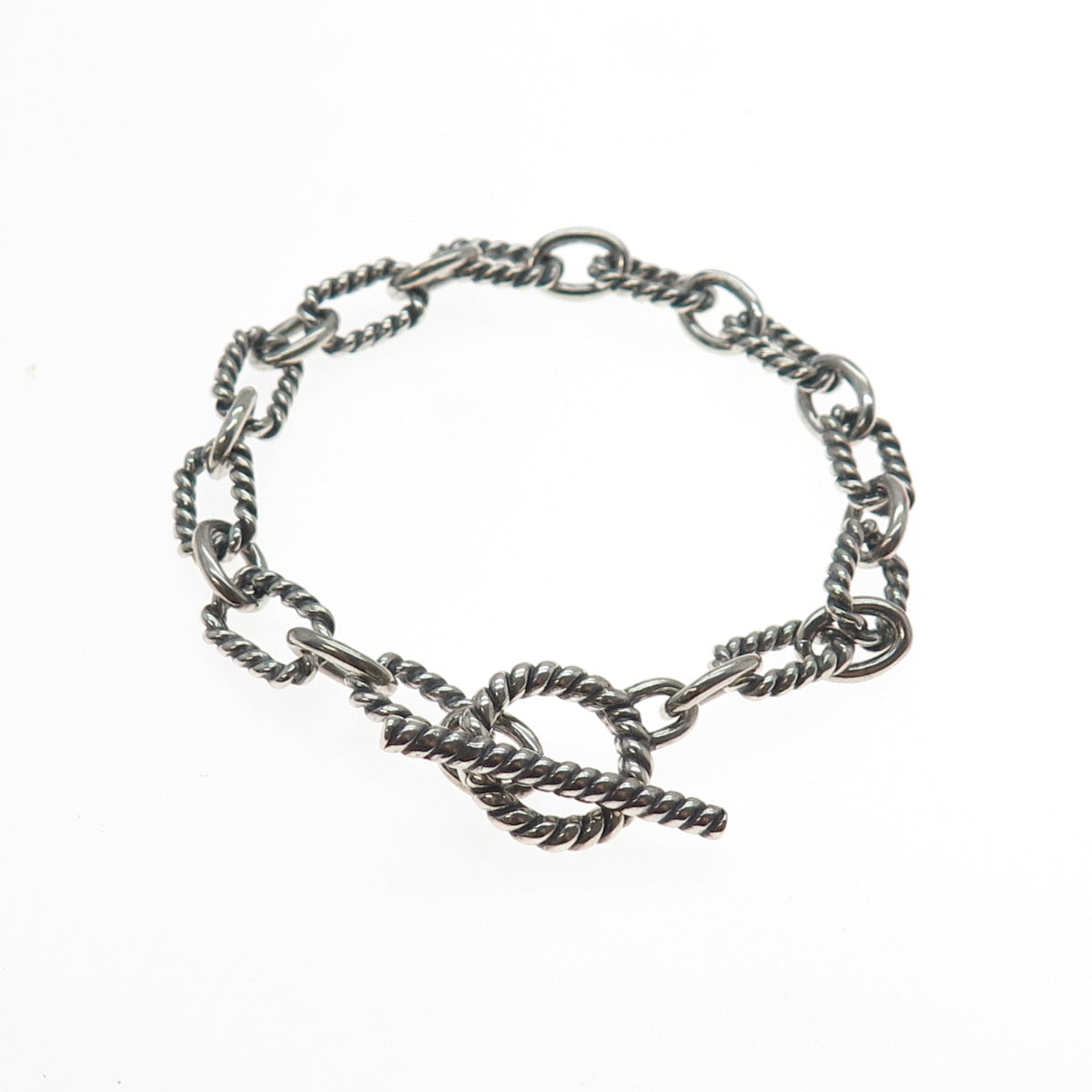 925 Sterling Silver Vintage Cable Link Oxidized Bracelet 6.75"