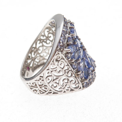 Chuck Clemency 925 Sterling Silver Real Tanzanite & Ruby Ring Size 8.25