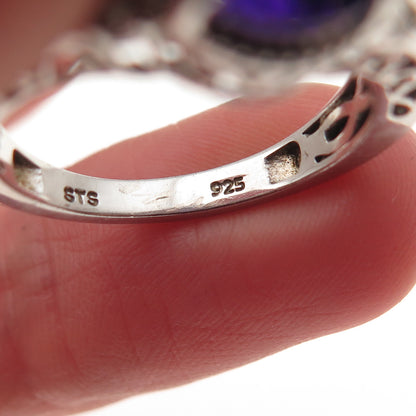 Chuck Clemency 925 Sterling Silver Real Amethyst & White Topaz Ring Size 7