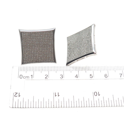 925 Sterling Silver Round-Cut C Z 25mm Square Stud Earrings