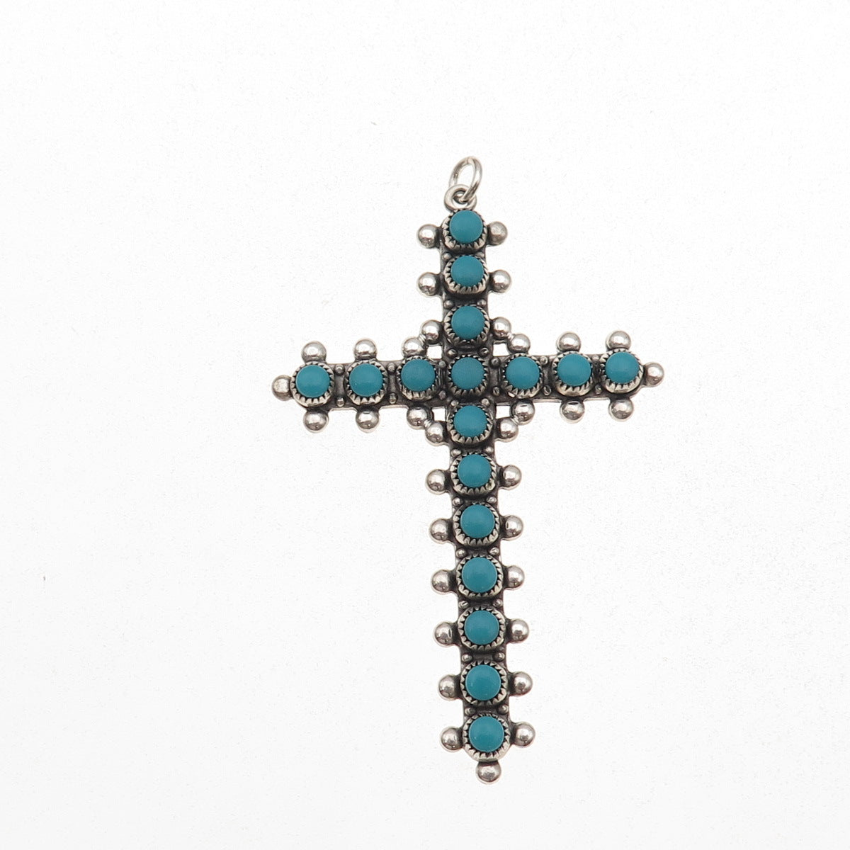 Bell Trading Post Old Pawn Sterling Vintage Turquoise Cross Snake Eye Pendant