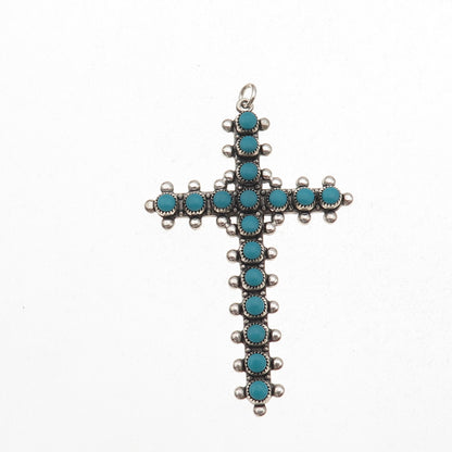 Bell Trading Post Old Pawn Sterling Vintage Turquoise Cross Snake Eye Pendant