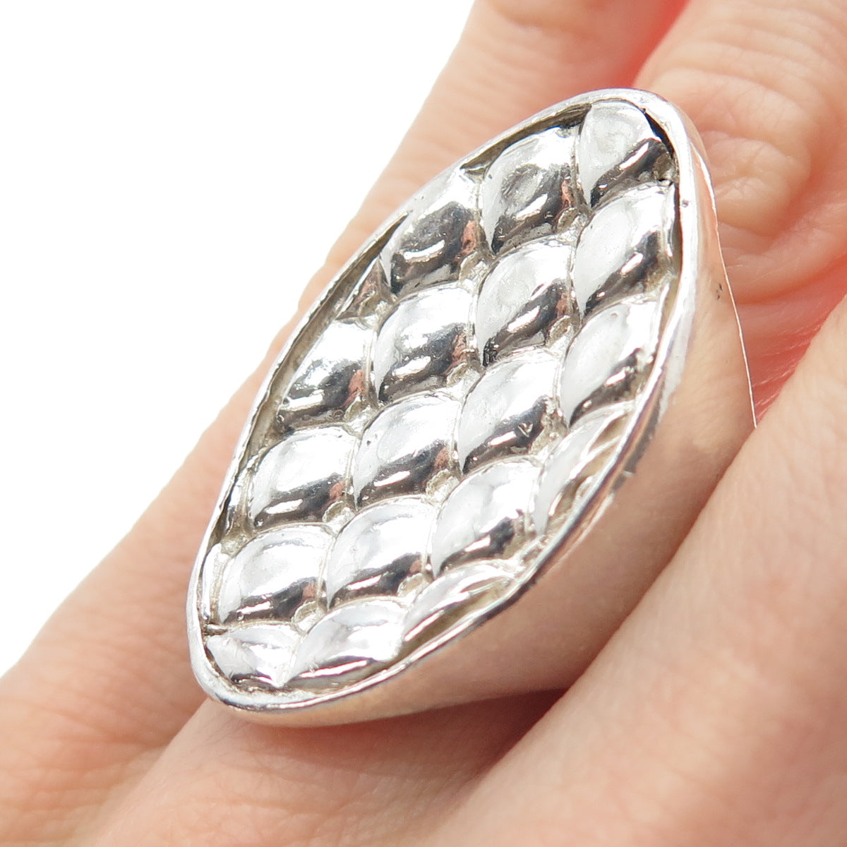 925 Sterling Silver Vintage Modernist Dragon Skin Ring Size 6.5