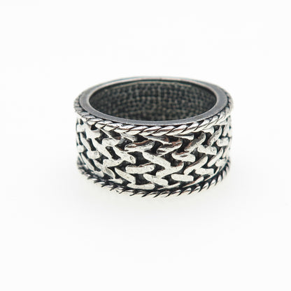 925 Sterling Silver Vintage Modernist Mesh Band Oxidized Ring Size 8.25