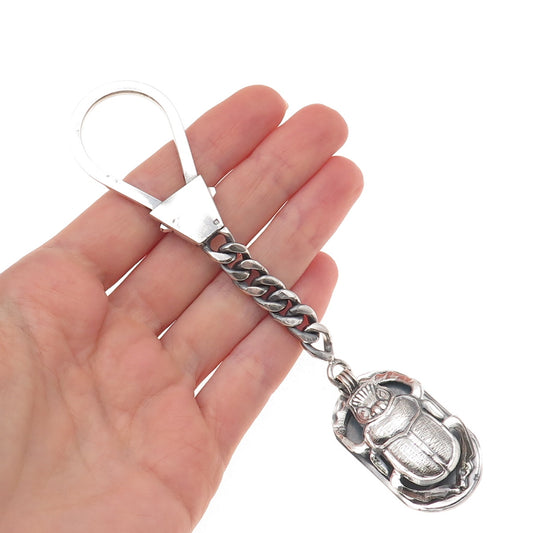800 Silver Vintage Egypt Scarab Oxidized Key Fob Chain
