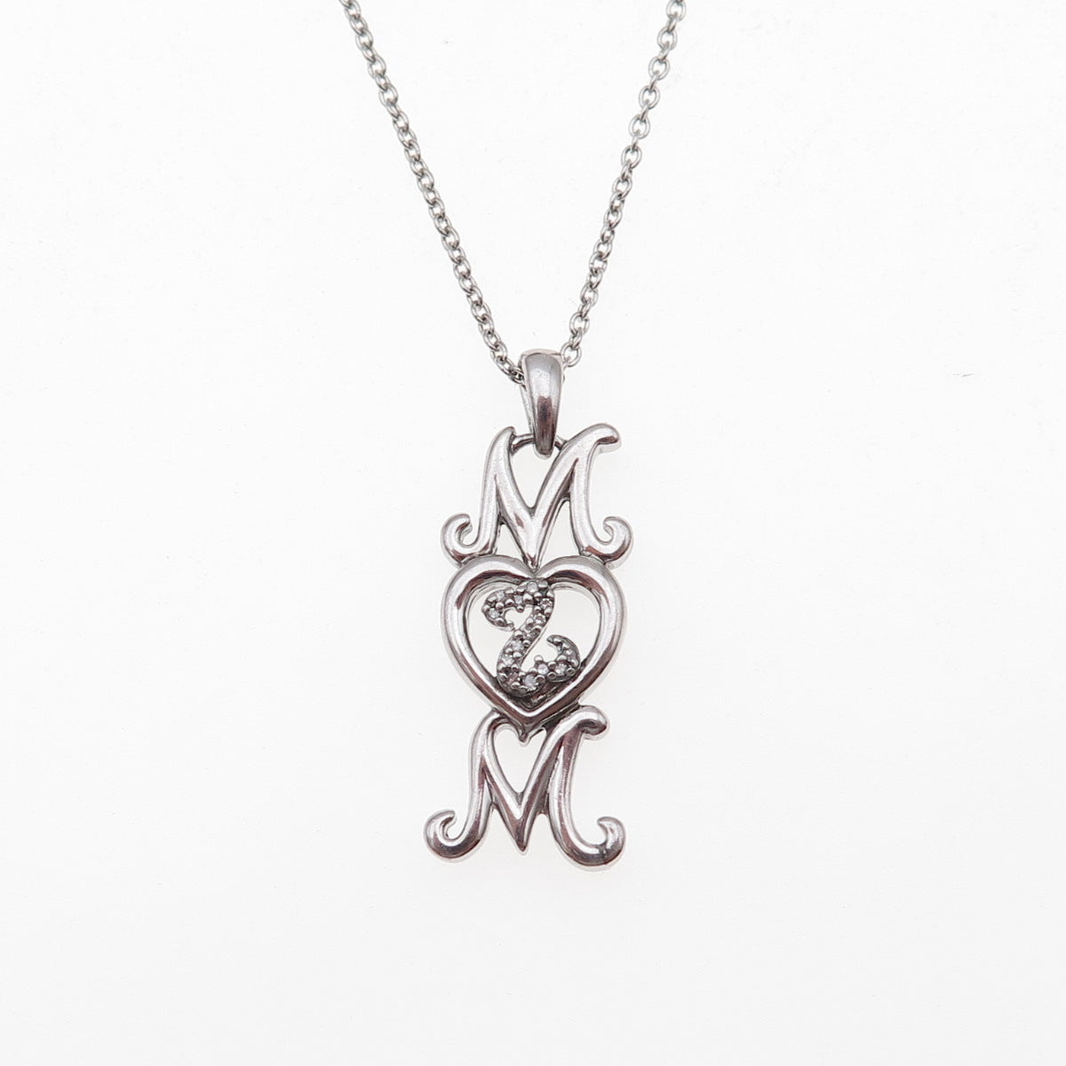 Jane Seymour 925 Sterling Silver Real Diamond Mom Heart Cable Chain Necklace 18"