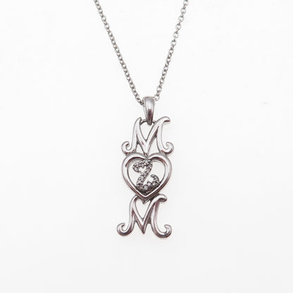 Jane Seymour 925 Sterling Silver Real Diamond Mom Heart Cable Chain Necklace 18"