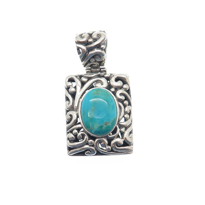 925 Sterling Silver Vintage Real Lone Mountain Turquoise Floral Ornate Pendant