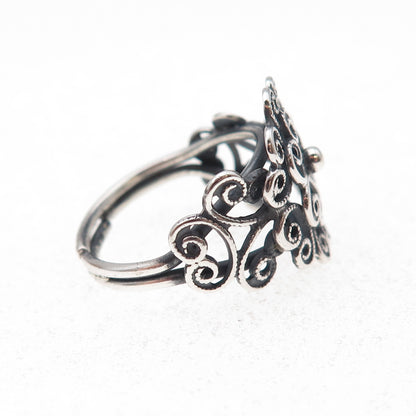 Beau Sterling Silver Antique Art Deco Floral Oxidized Adjustable Ring Size 5.25