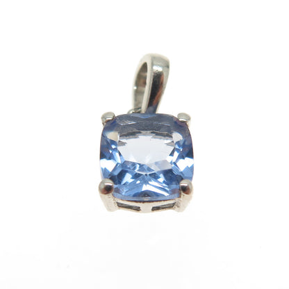 925 Sterling Silver Cushion-Cut Blue C Z Minimalist Pendant