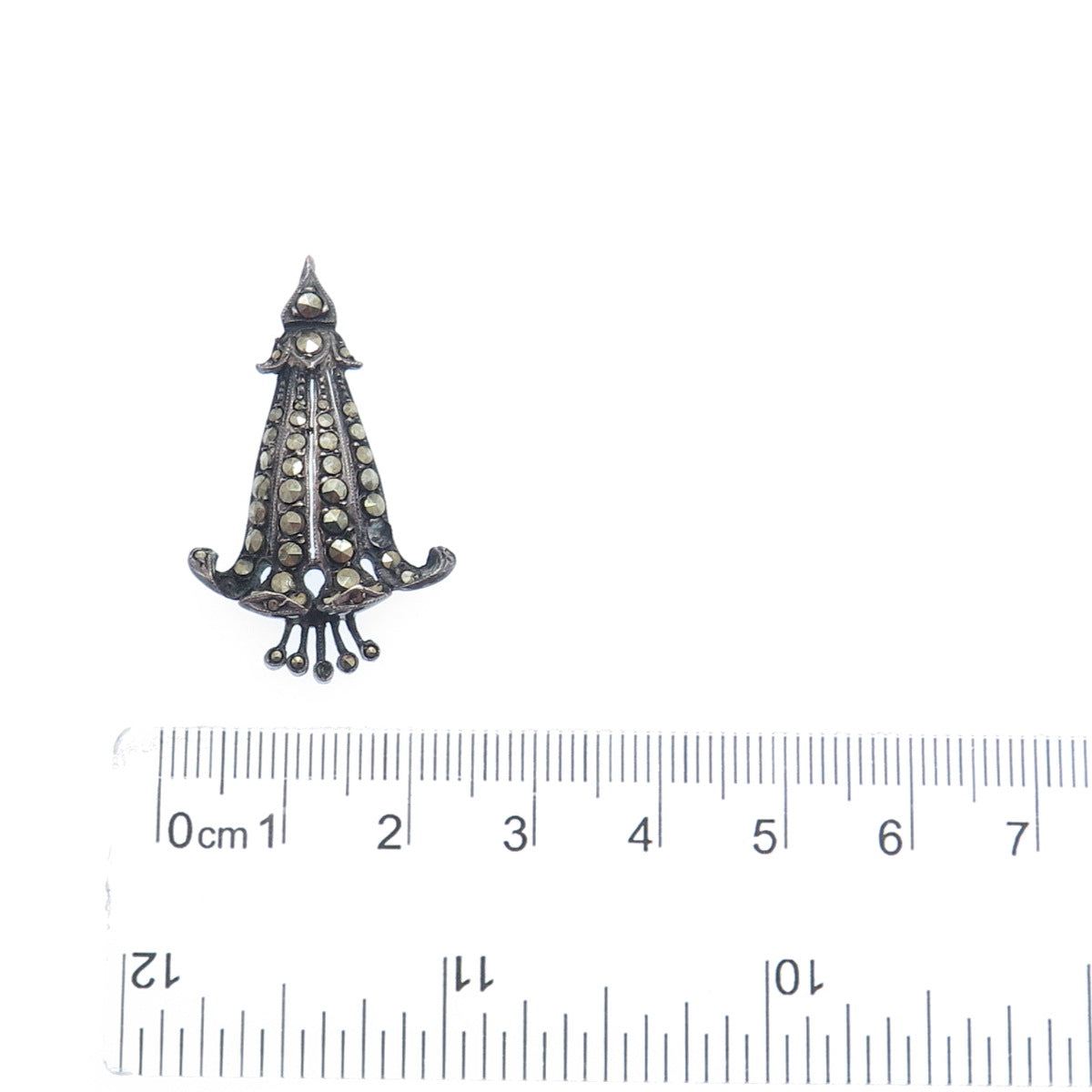 925 Sterling Silver Antique Real Marcasite Bellflower Pendant (missing 3 stones)