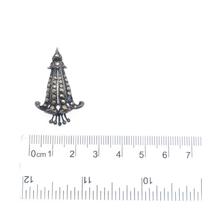 925 Sterling Silver Antique Real Marcasite Bellflower Pendant (missing 3 stones)