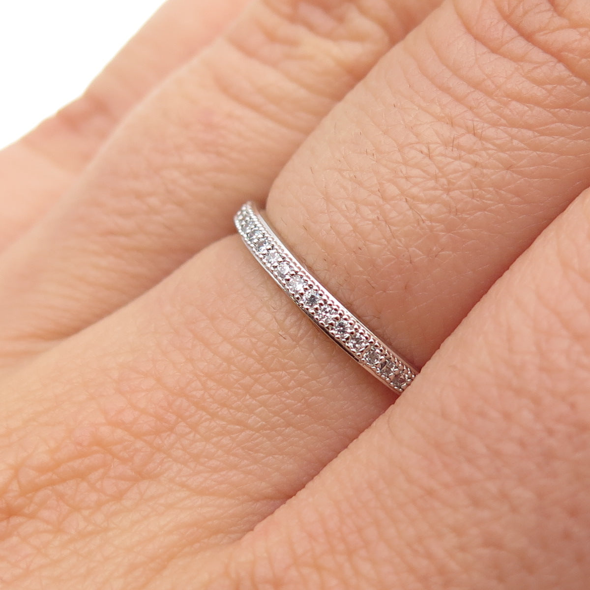 925 Sterling Silver Round-Cut C Z Eternity Stackable Band Ring Size 6