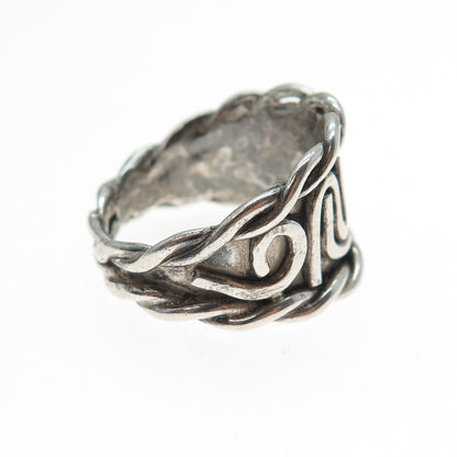 925 Sterling Silver Vintage Modernist Swirl Oxidized Ring Size 9
