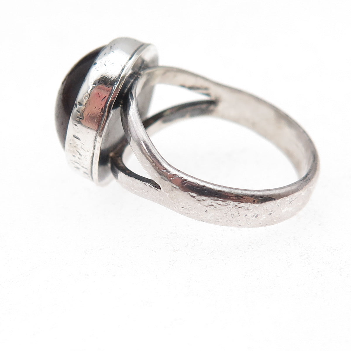 925 Sterling Silver Vintage Real Tiger Iron Modernist Oxidized Ring Size 7.5