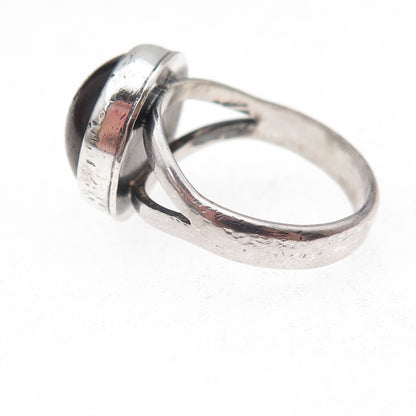 925 Sterling Silver Vintage Real Tiger Iron Modernist Oxidized Ring Size 7.5