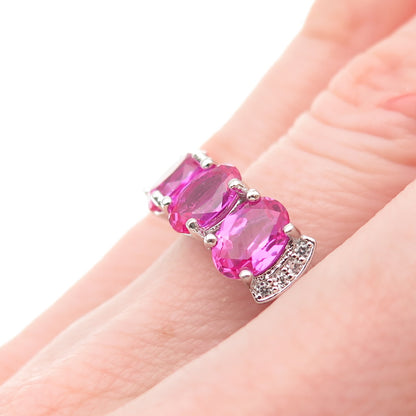 925 Sterling Silver Real White Topaz & Lab-Created Ruby Ring Size 6