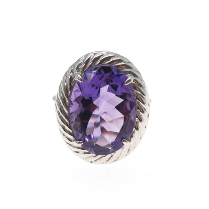925 Sterling Silver Vintage Real Oval-Cut Amethyst Ring Size 6.75