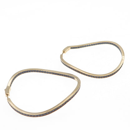 KLEO Sterling Silver Gold Plated Round-Cut Blue C Z Wavy In & Out Hoop Earrings