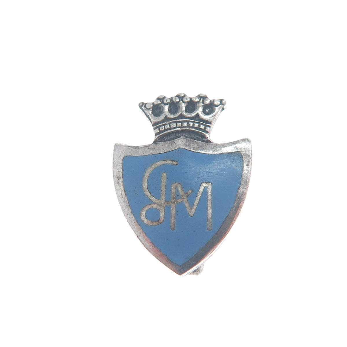925 Sterling Silver Antique Enamel GM Monogram Crown Coat of Arms Mini Brooch