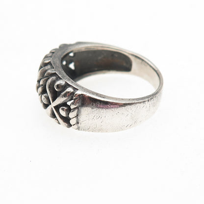 925 Sterling Silver Vintage Modernist X-Shape Oxidized Ring Size 8.75