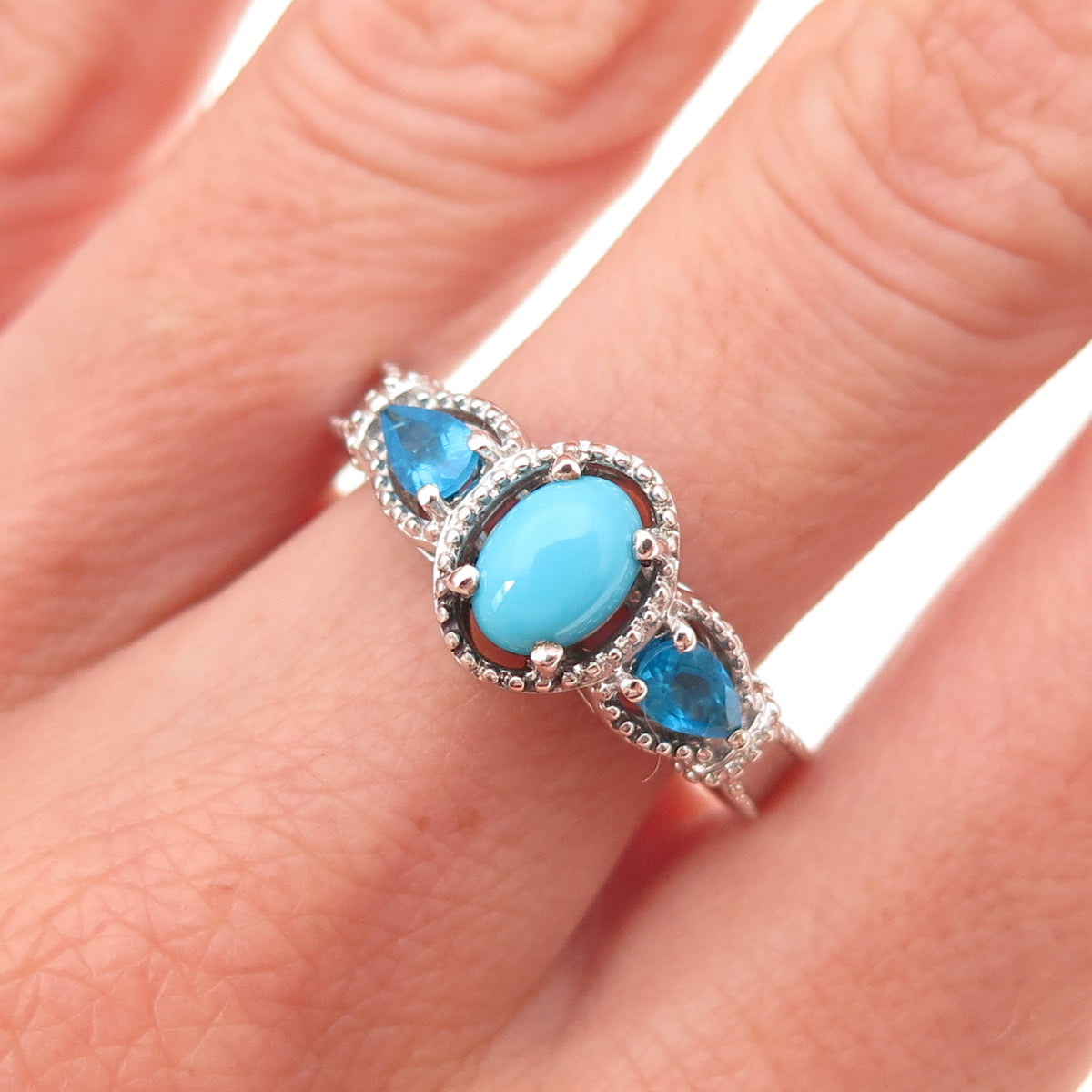 Chuck Clemency 925 Sterling Silver Real Turquoise & Apatite Ring Size 8.25