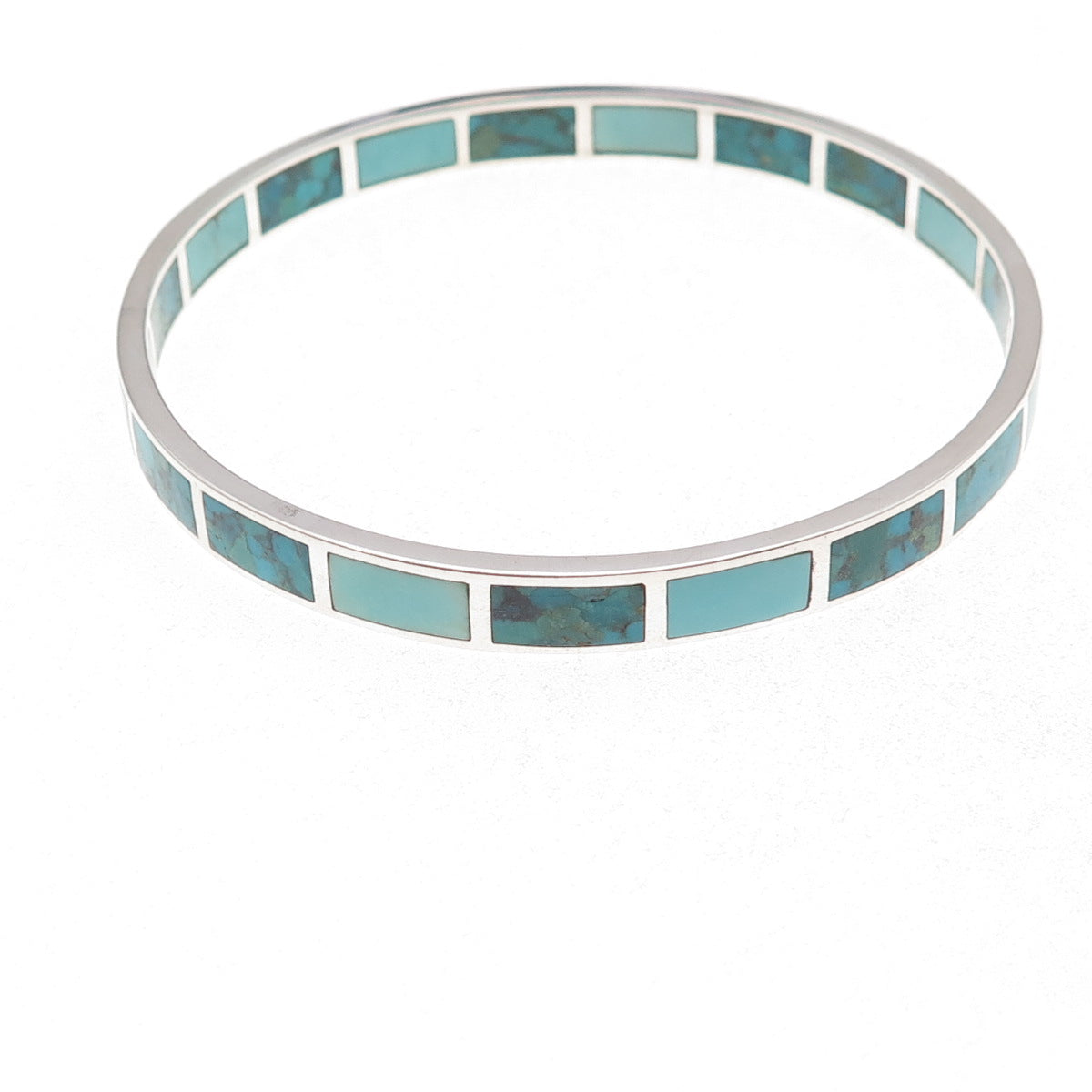 Silpada 925 Sterling Silver Real Turquoise In & Out Bangle Bracelet 8.25"