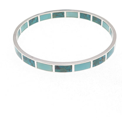 Silpada 925 Sterling Silver Real Turquoise In & Out Bangle Bracelet 8.25"