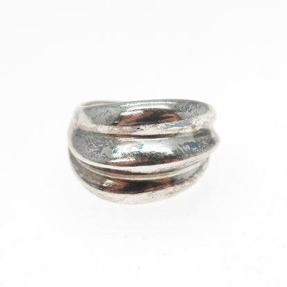 925 Sterling Silver Vintage Modernist Ribbed Oxidized Ring Size 6.75